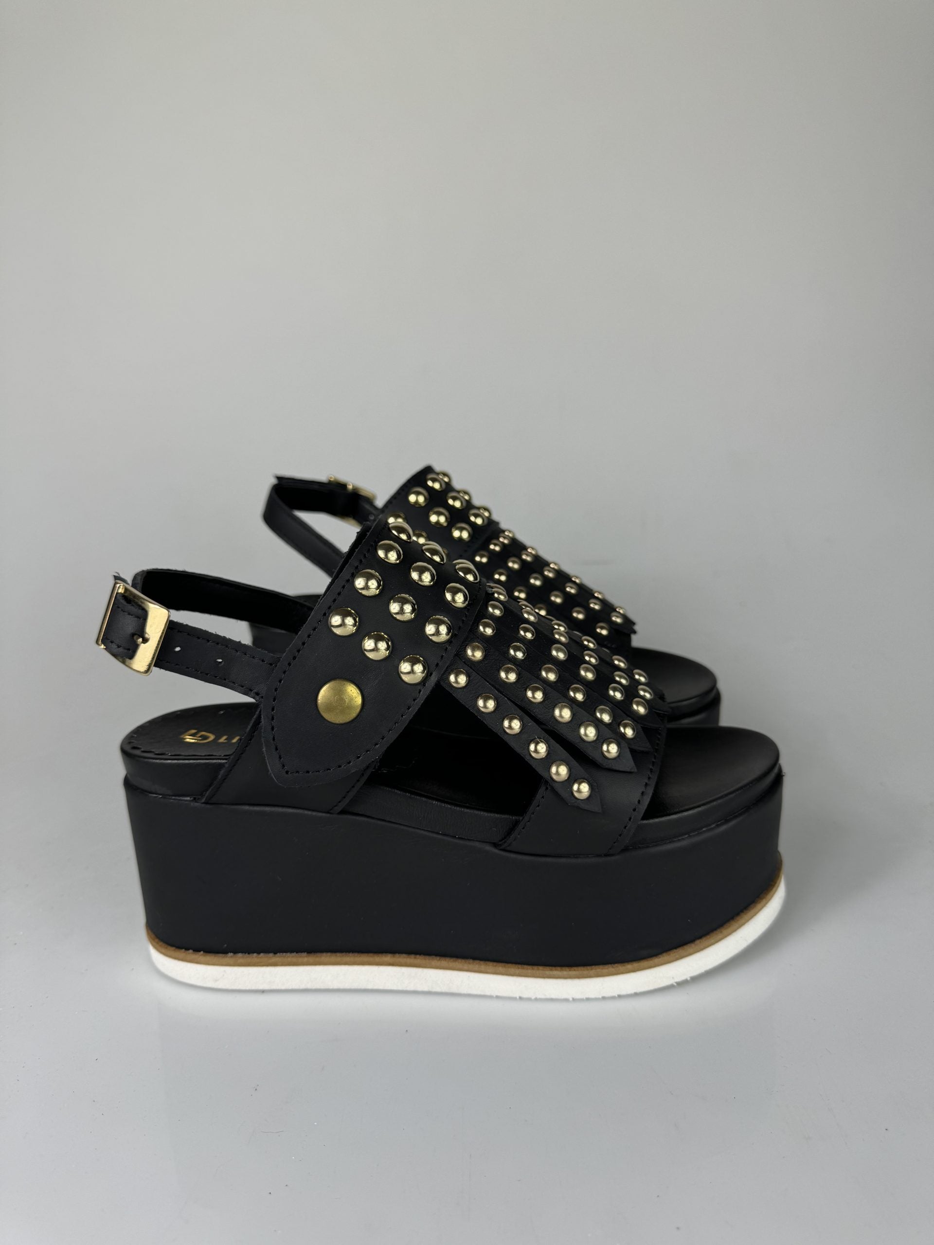 Holly51 black leather gold studs