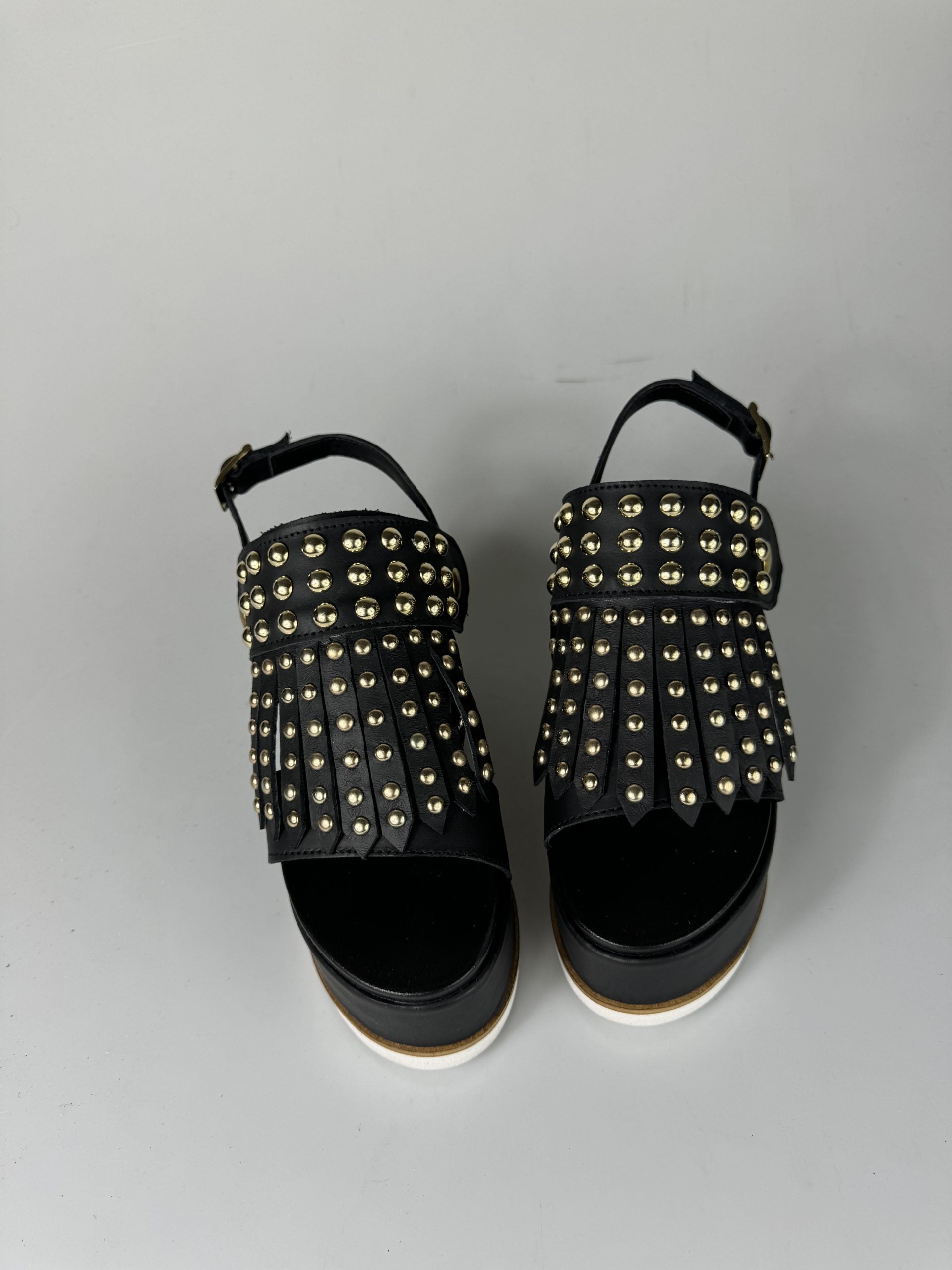 Holly51 black leather gold studs