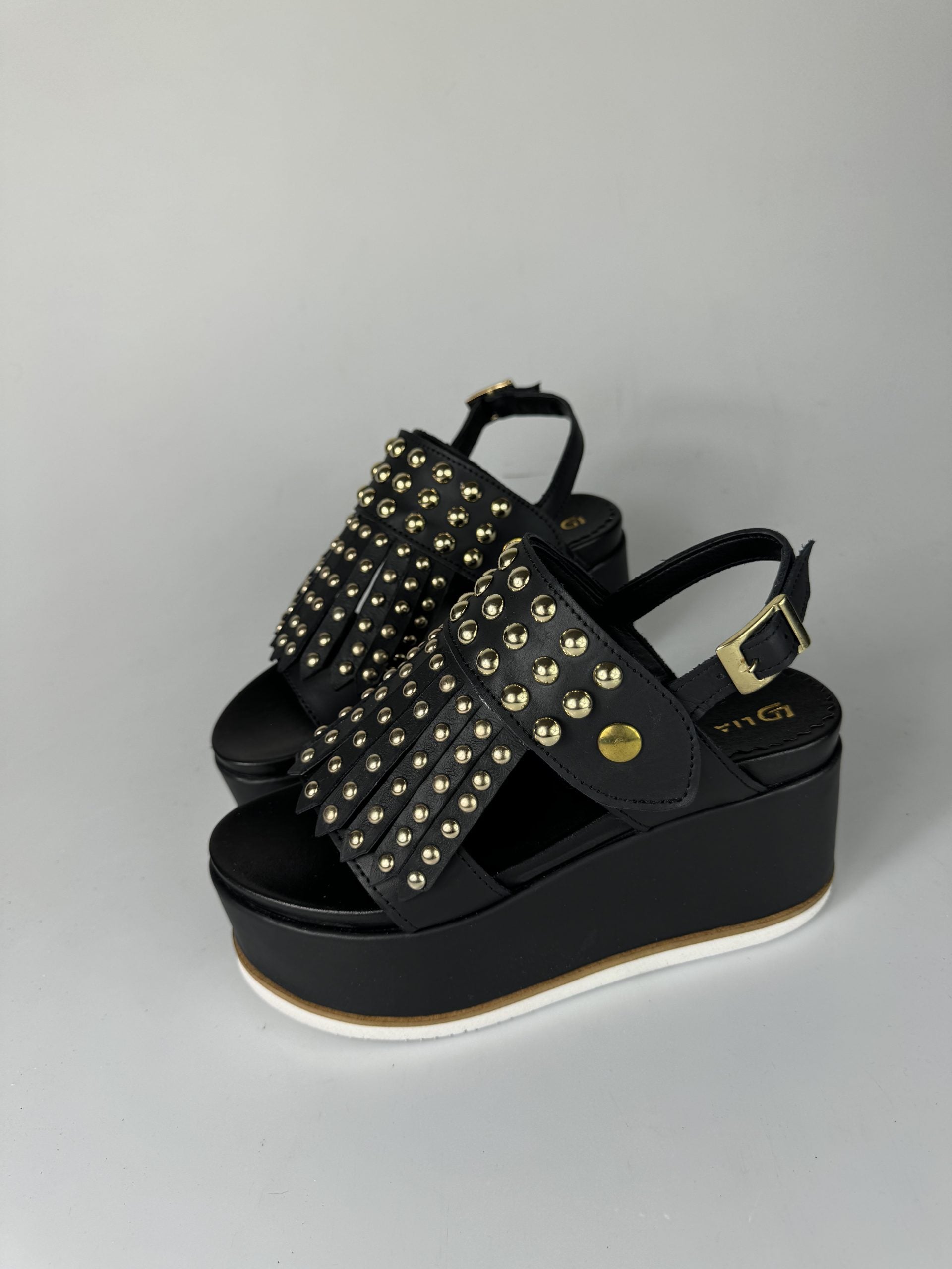 Holly51 black leather gold studs