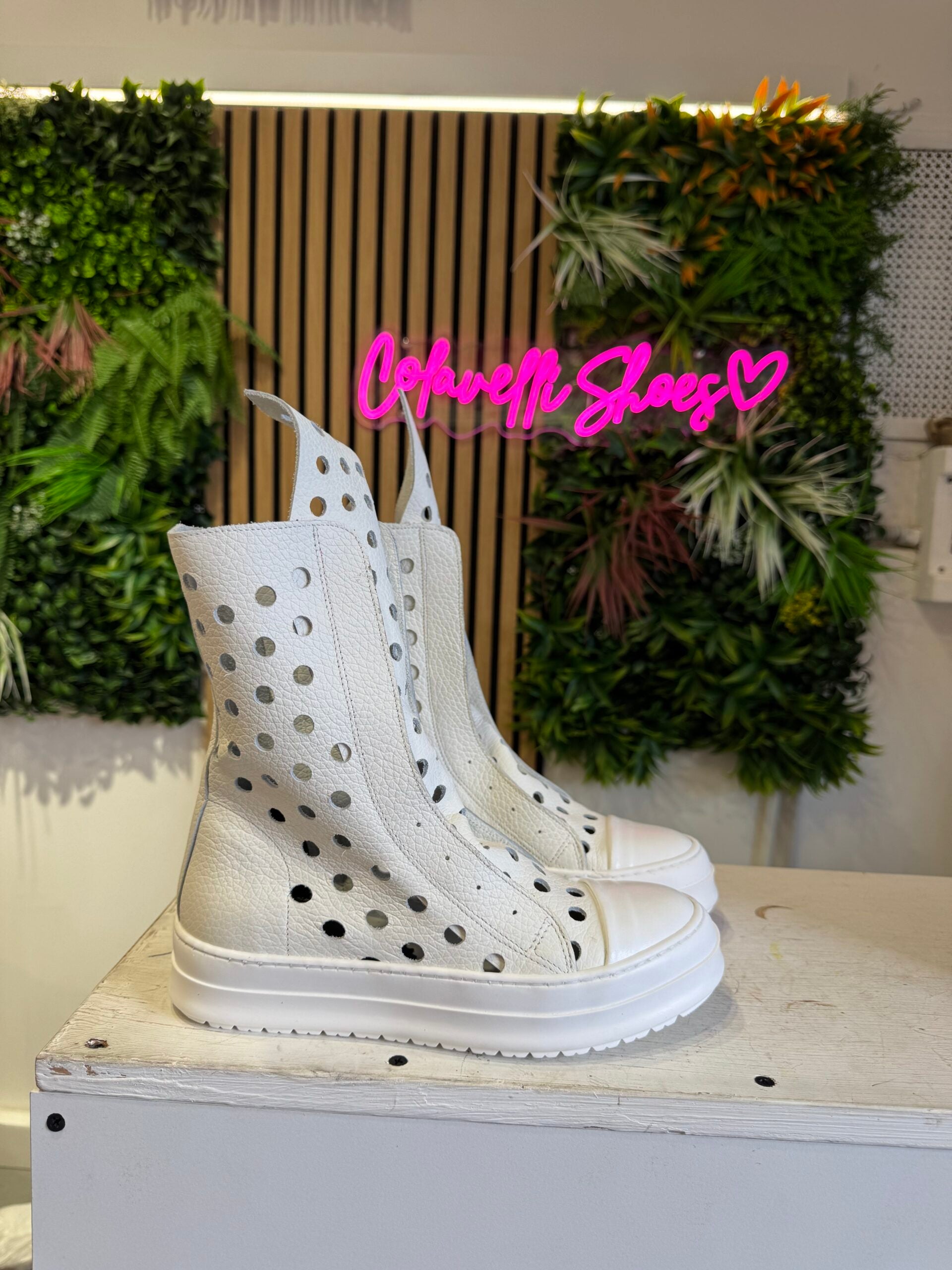 perforated white leather bull
