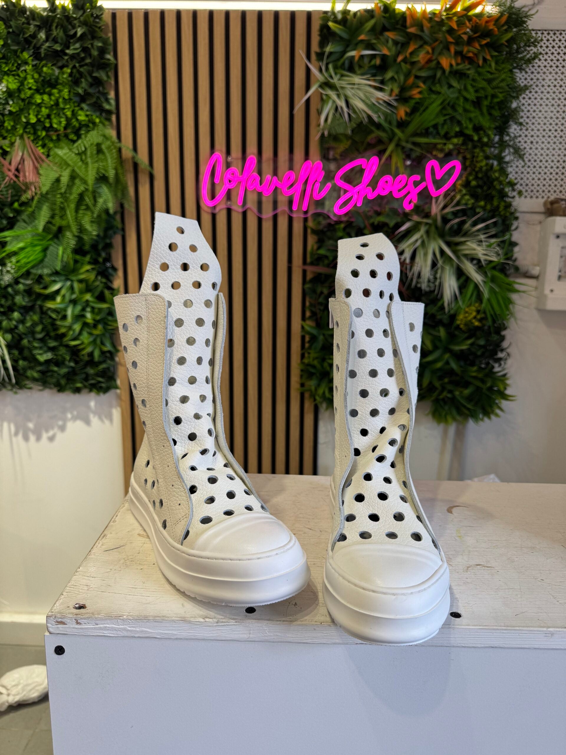 perforated white leather bull