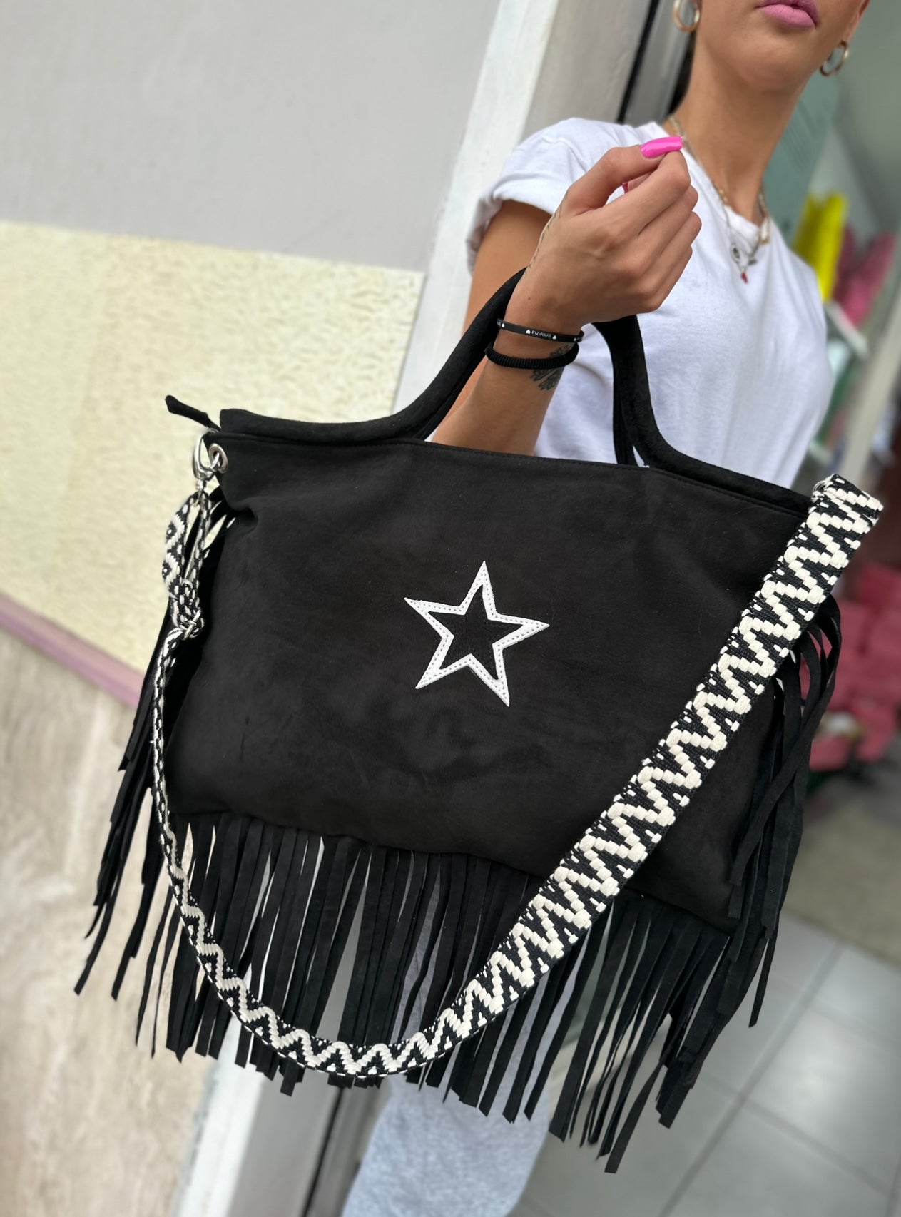 Jumbo Star bag camoscio nero