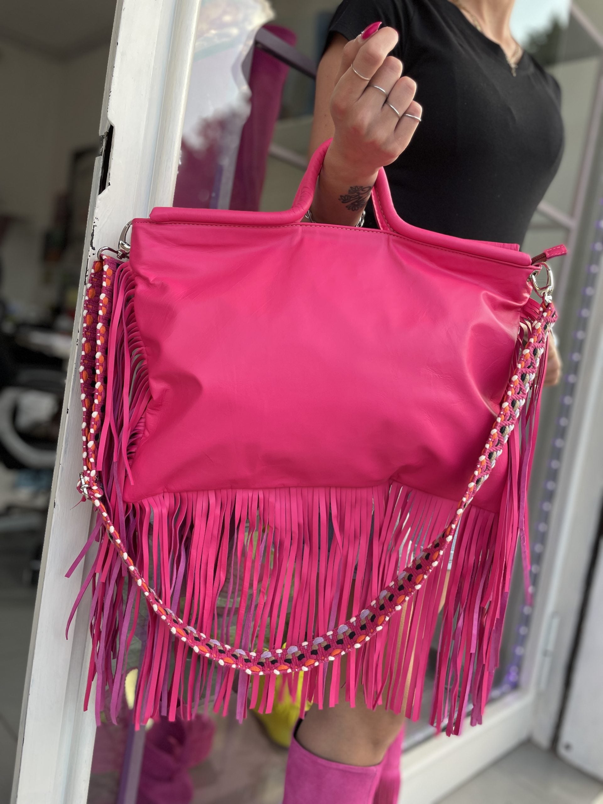 Jumbo bag pelle fuxia
