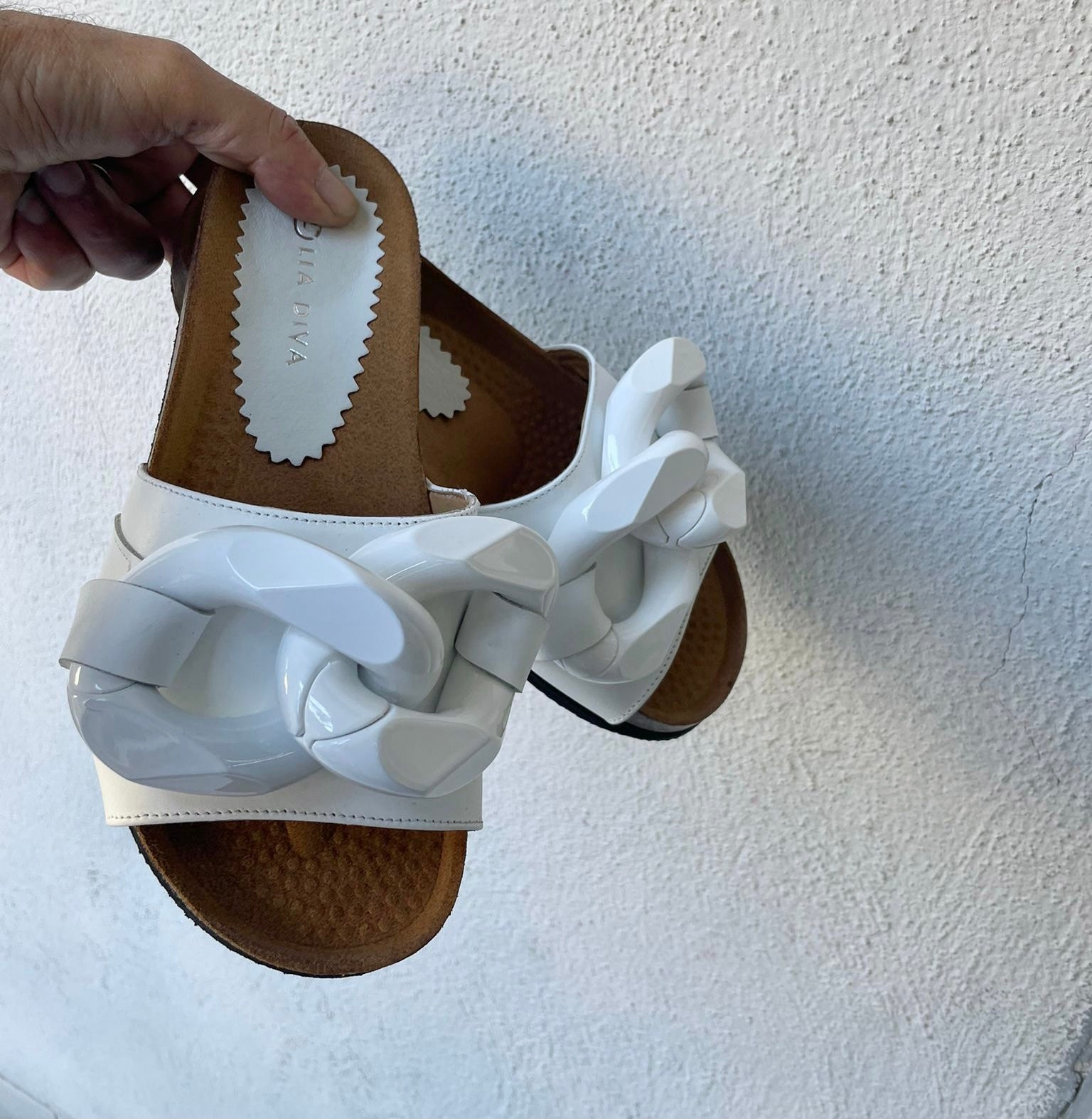 Ciabattone catena pelle bianco