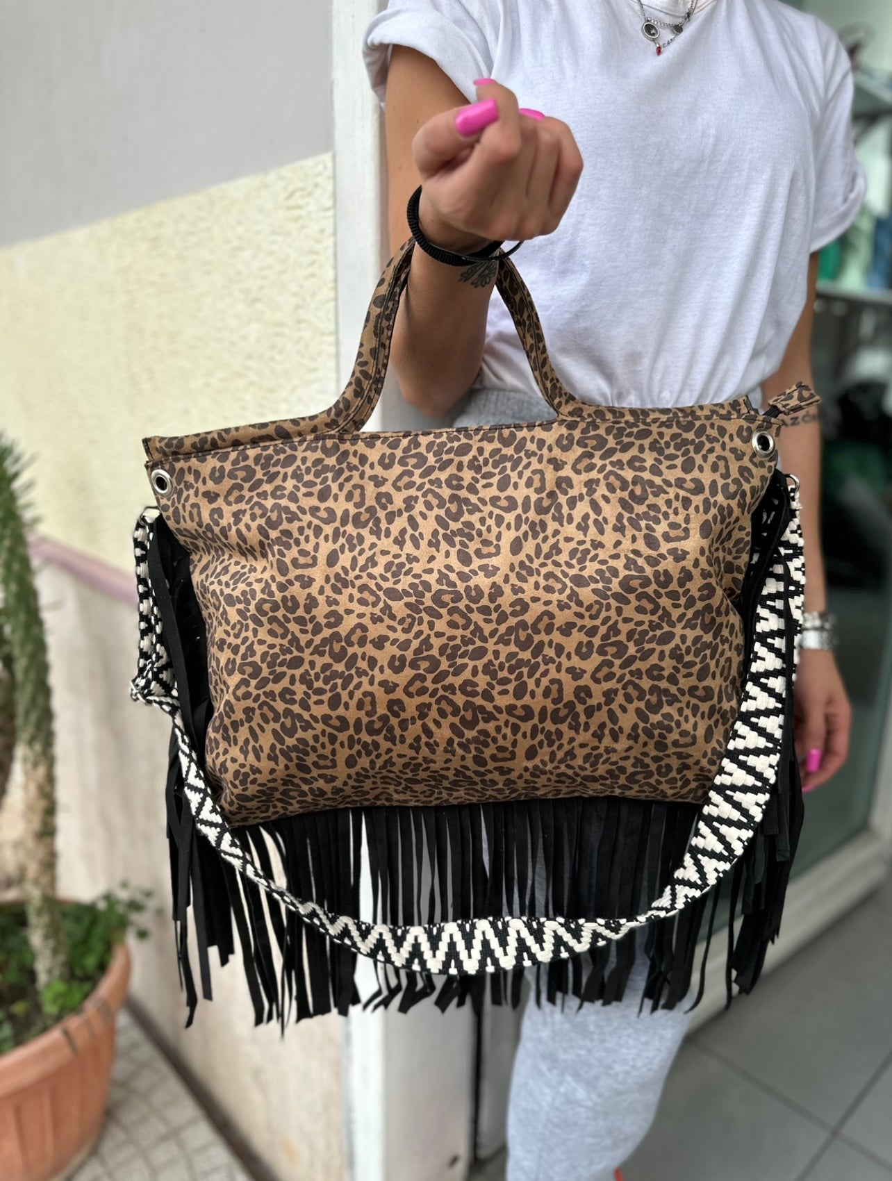 Jumbo feline bag maculato/nero