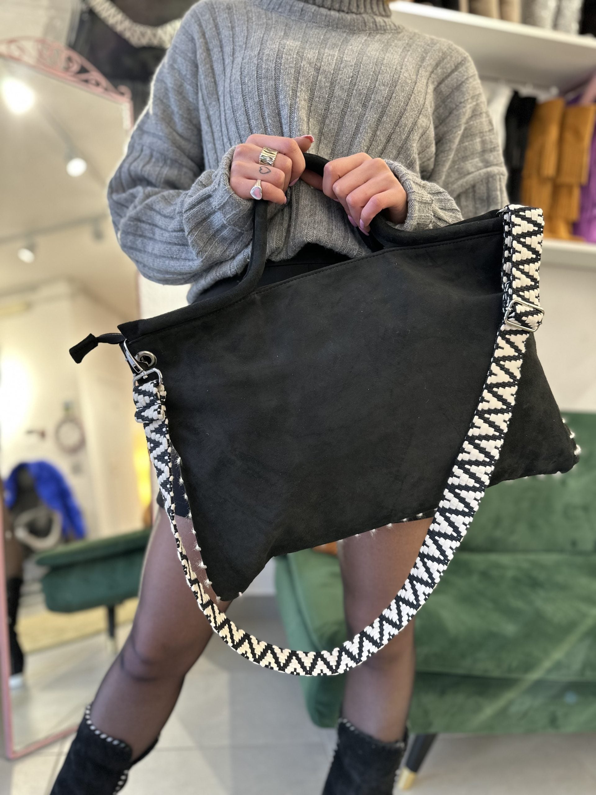 Jumbo bag camoscio nero n.f