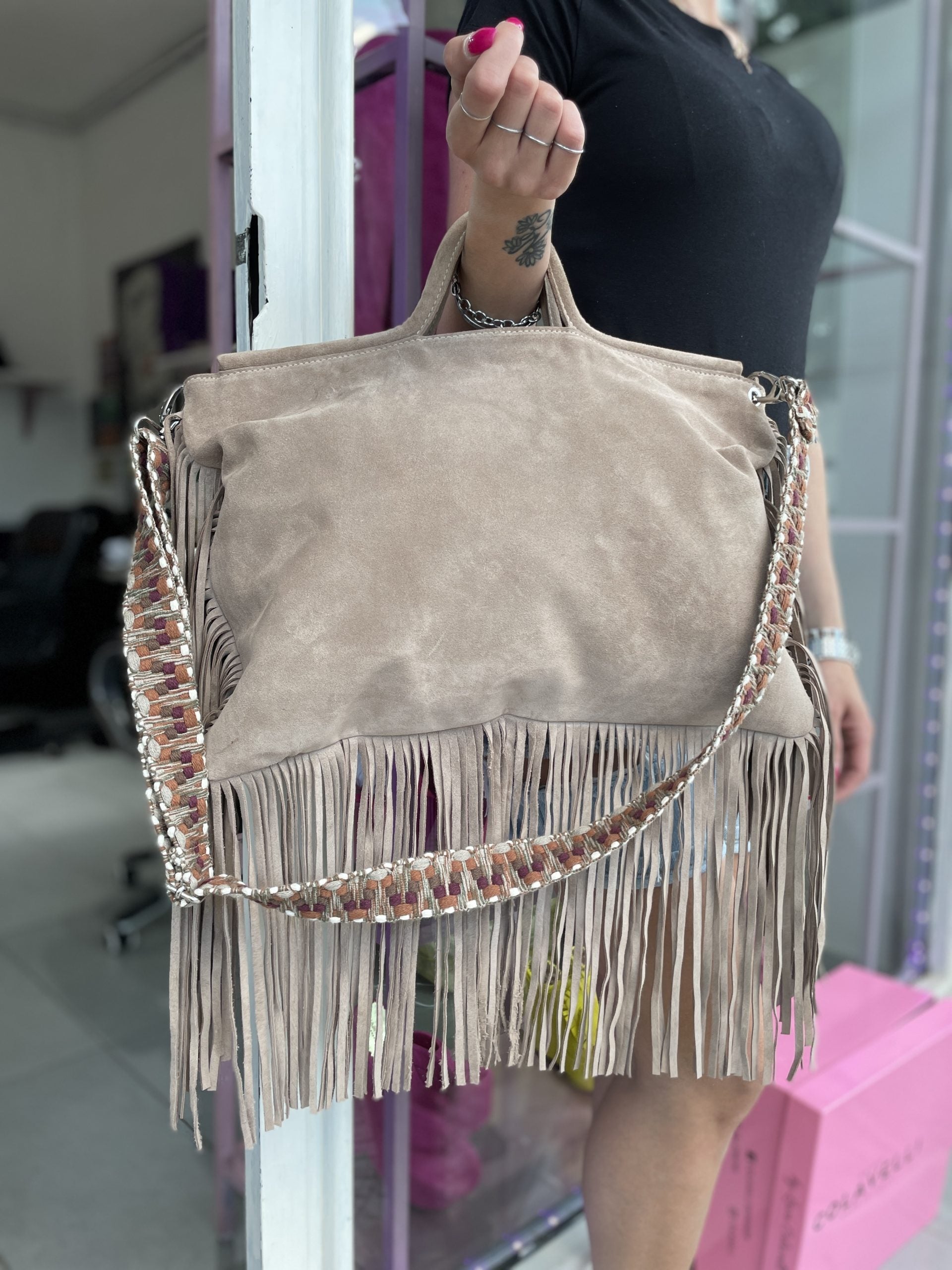 Jumbo bag camoscio beige