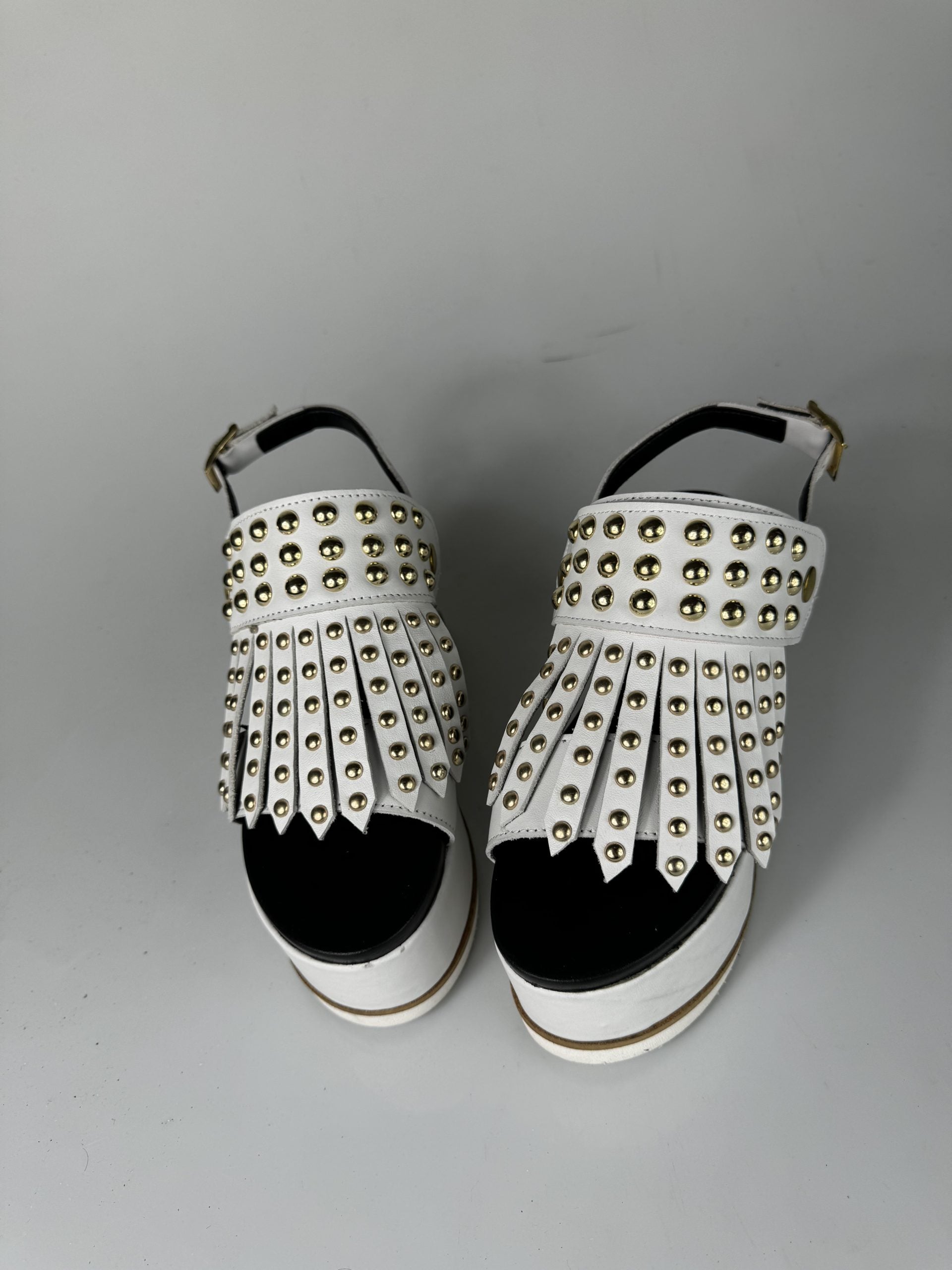 Holly51 white leather with gold studs
