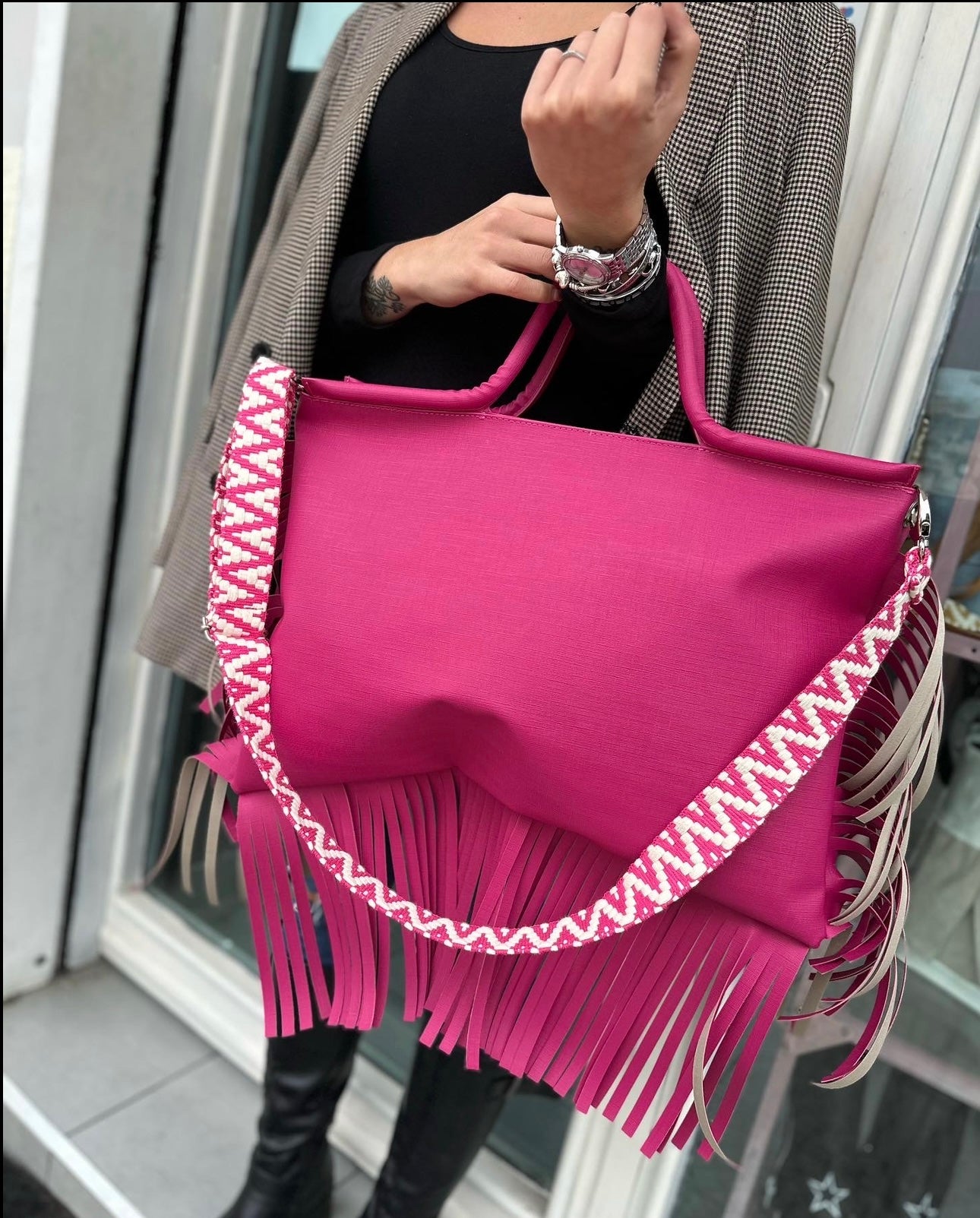 Jumbo bag pelle fuxia
