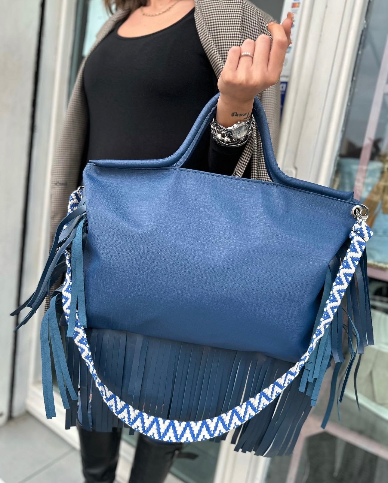 Jumbo bag pelle blu