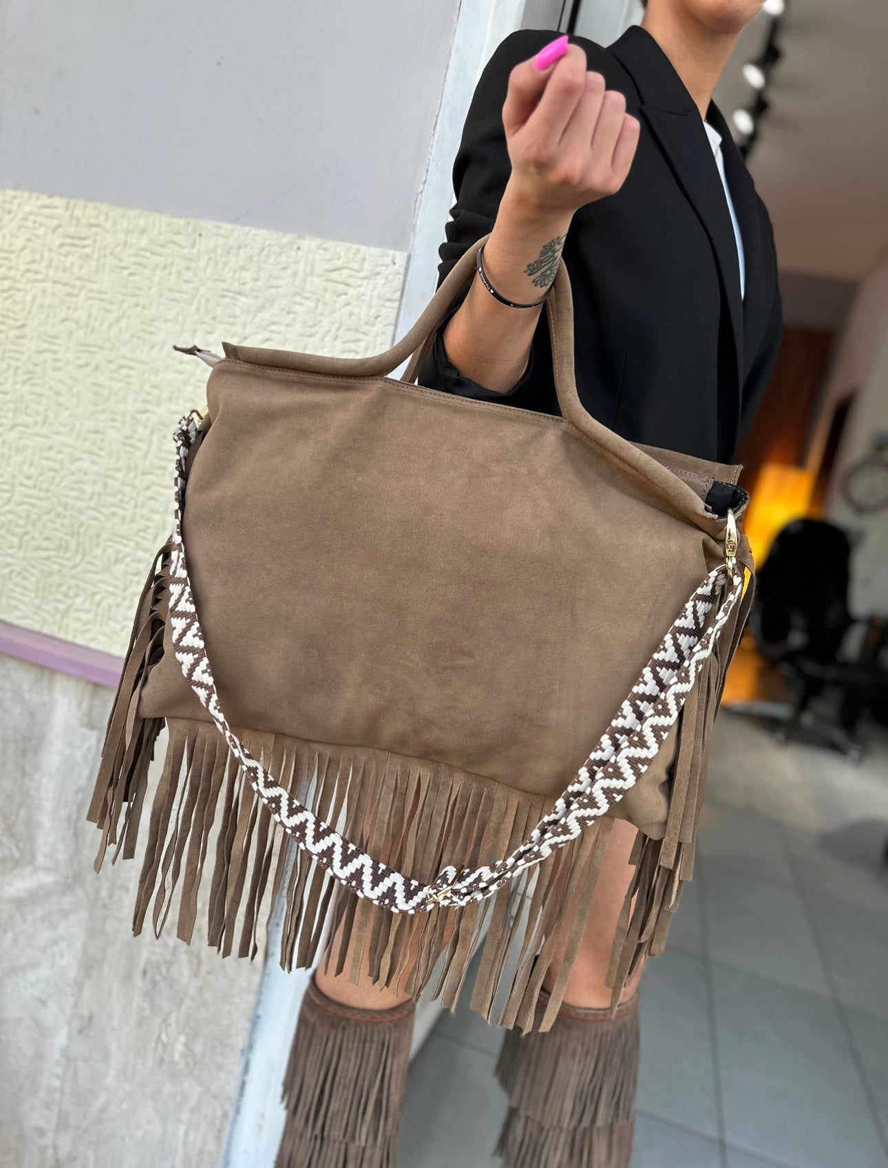 Jumbo bag camoscio tortora