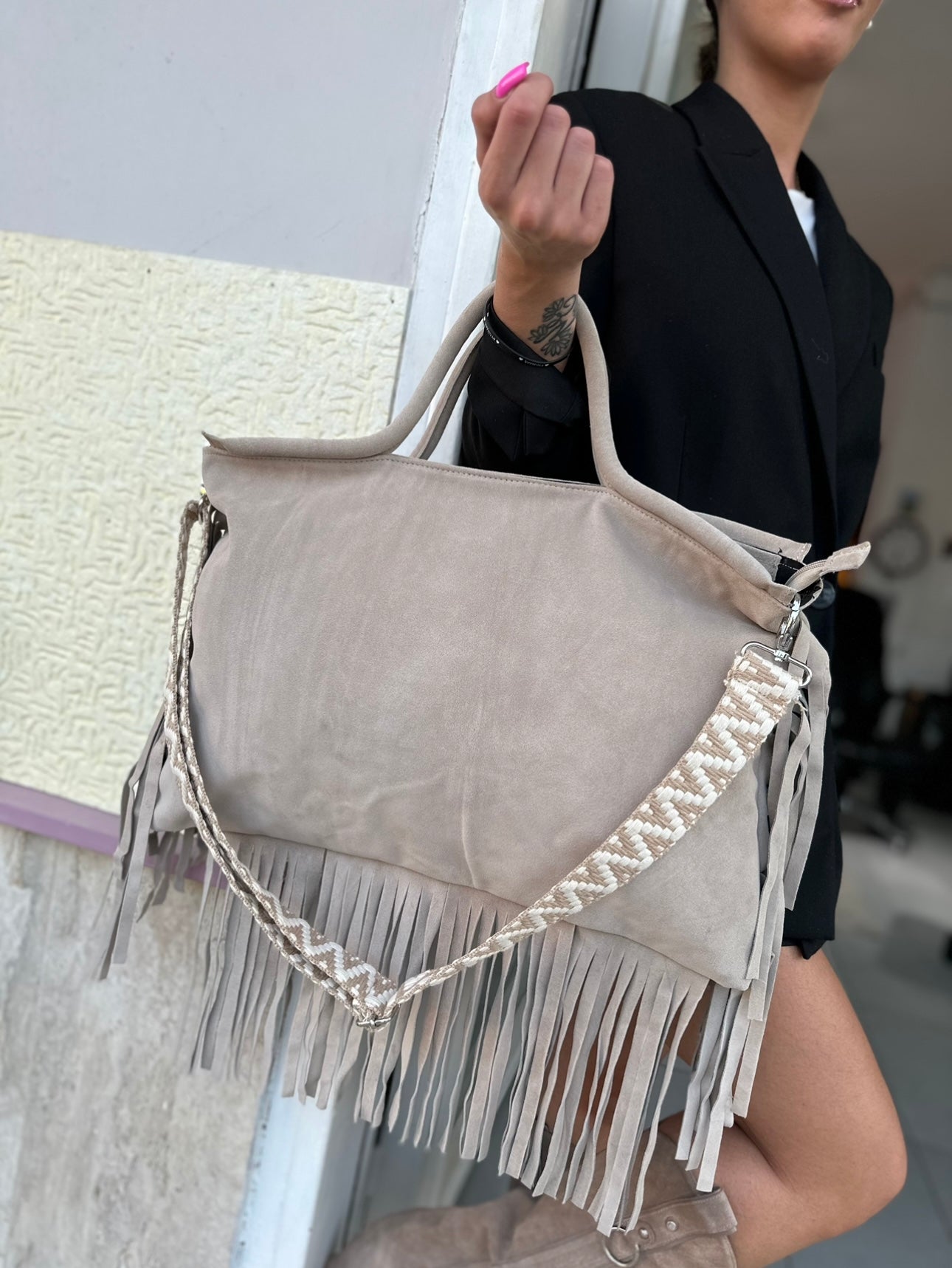 Jumbo bag camoscio beige