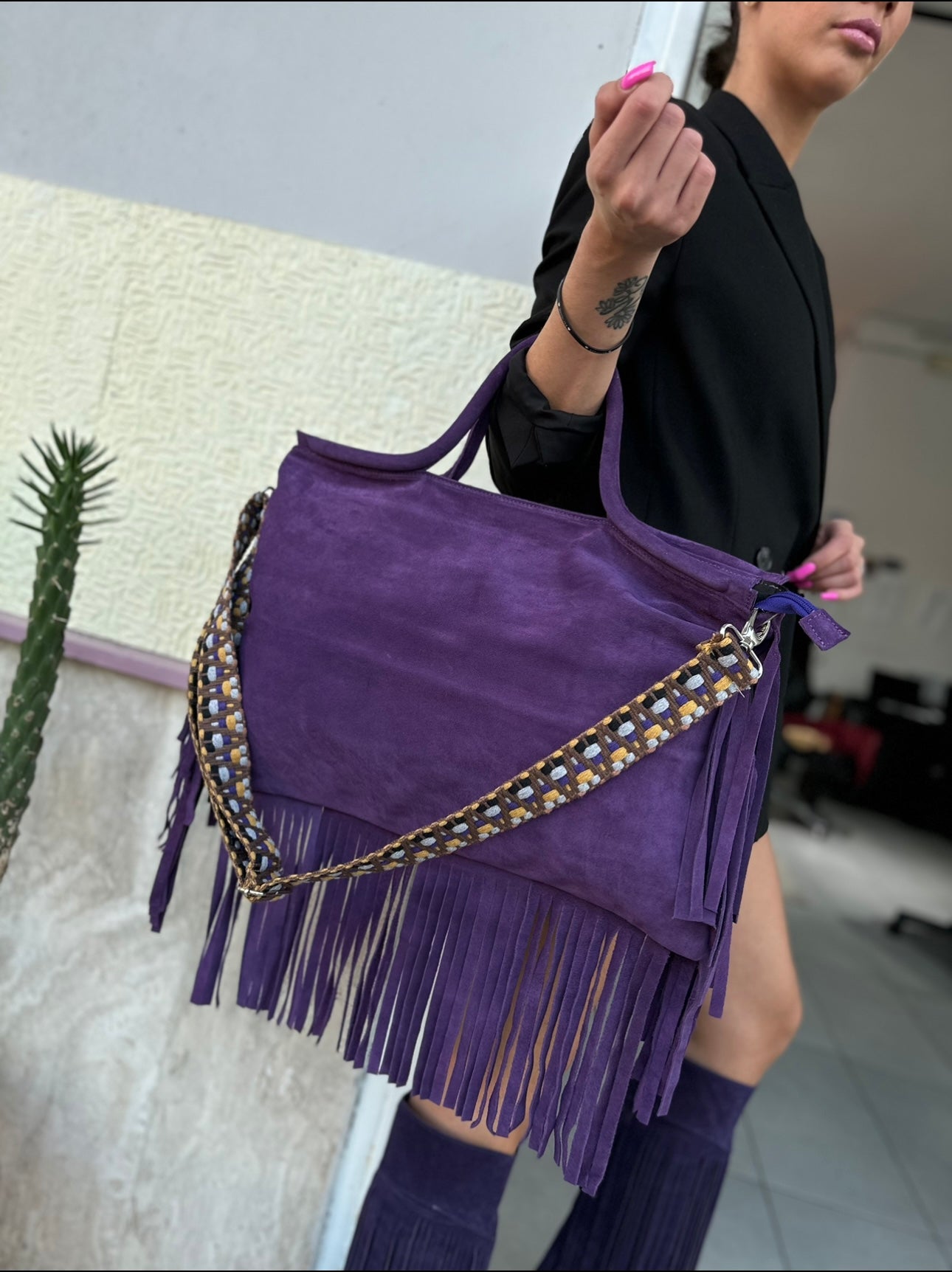 Jumbo bag camoscio viola