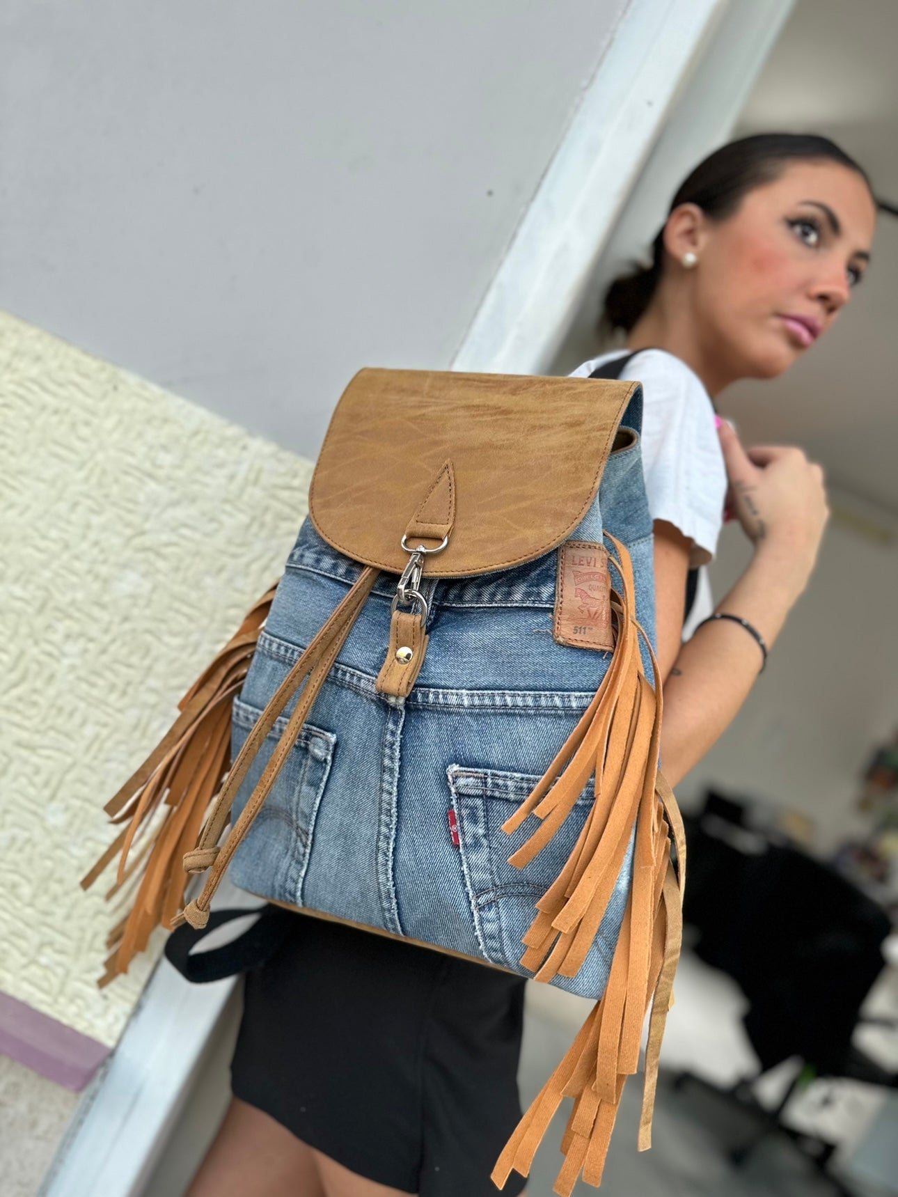 Crimea zaino jeans/ cuoio