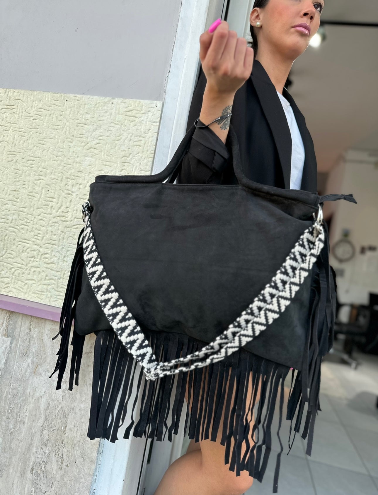 Jumbo bag camoscio nero
