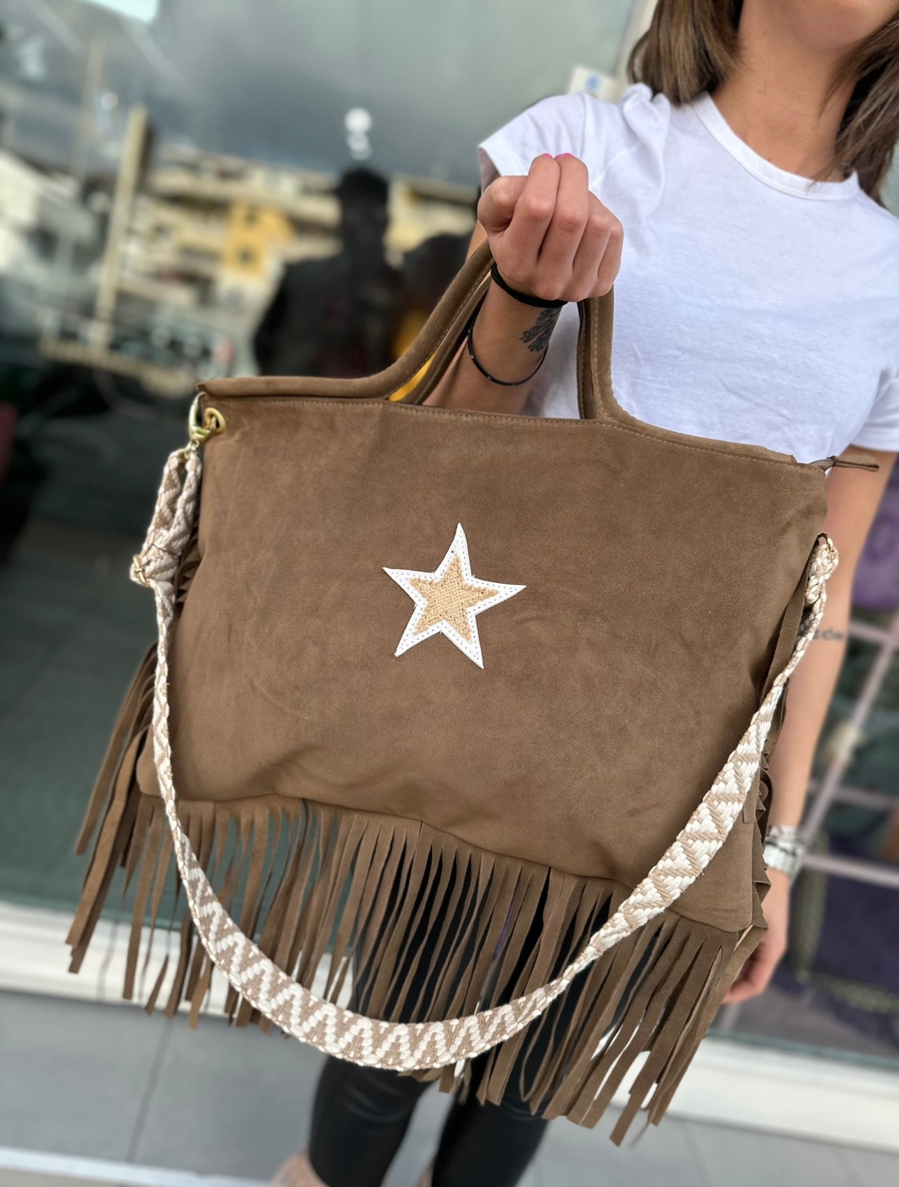 Jumbo Star bag camoscio tortora