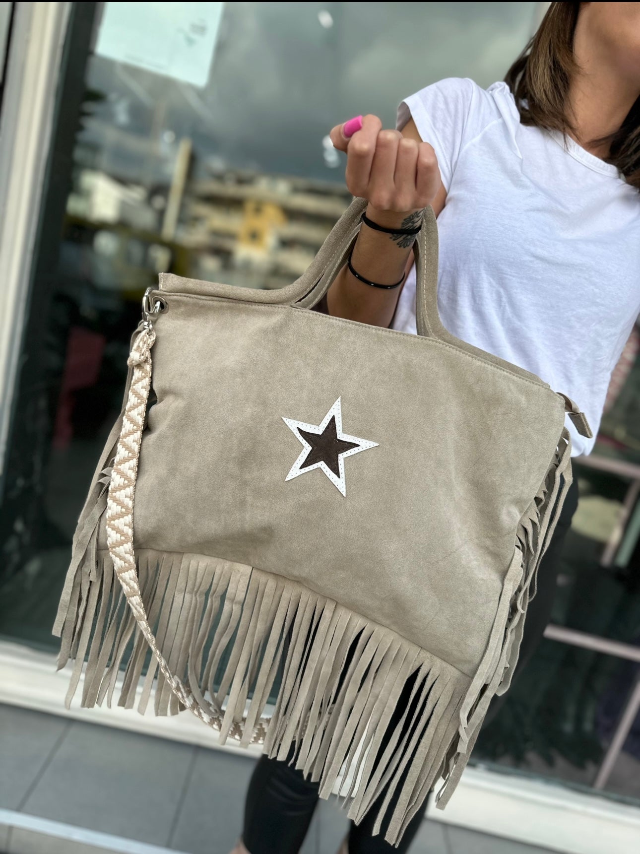 Jumbo Star bag camoscio beige