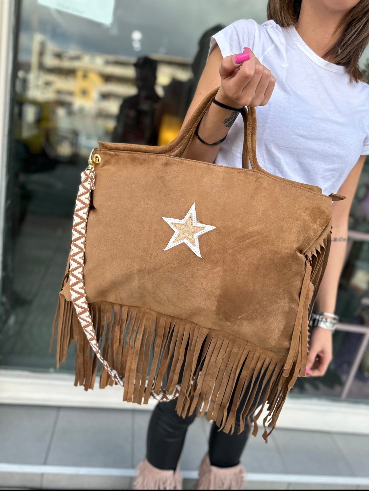 Jumbo Star bag camoscio cuoio