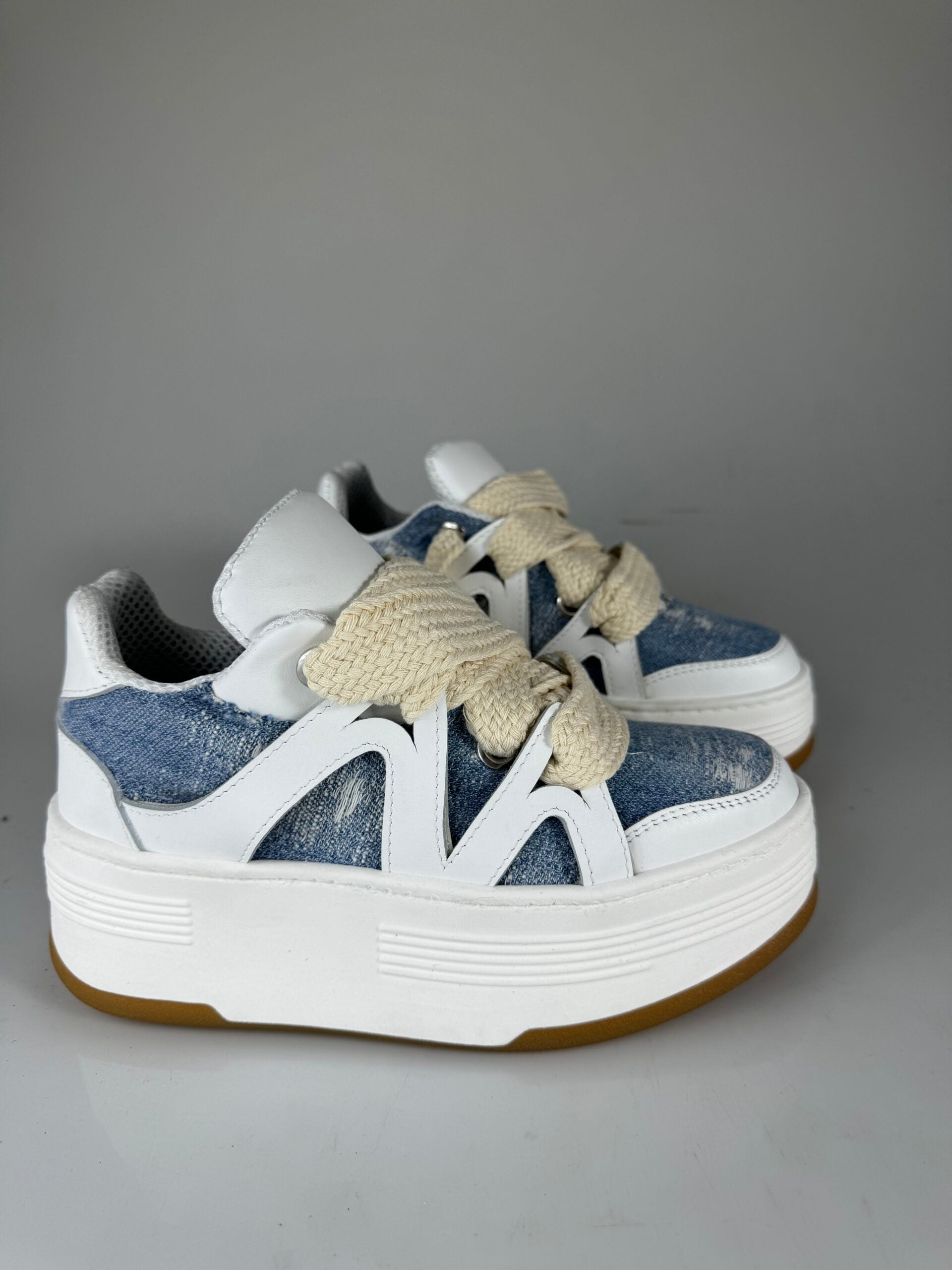 Wolf5 white leather rip jeans