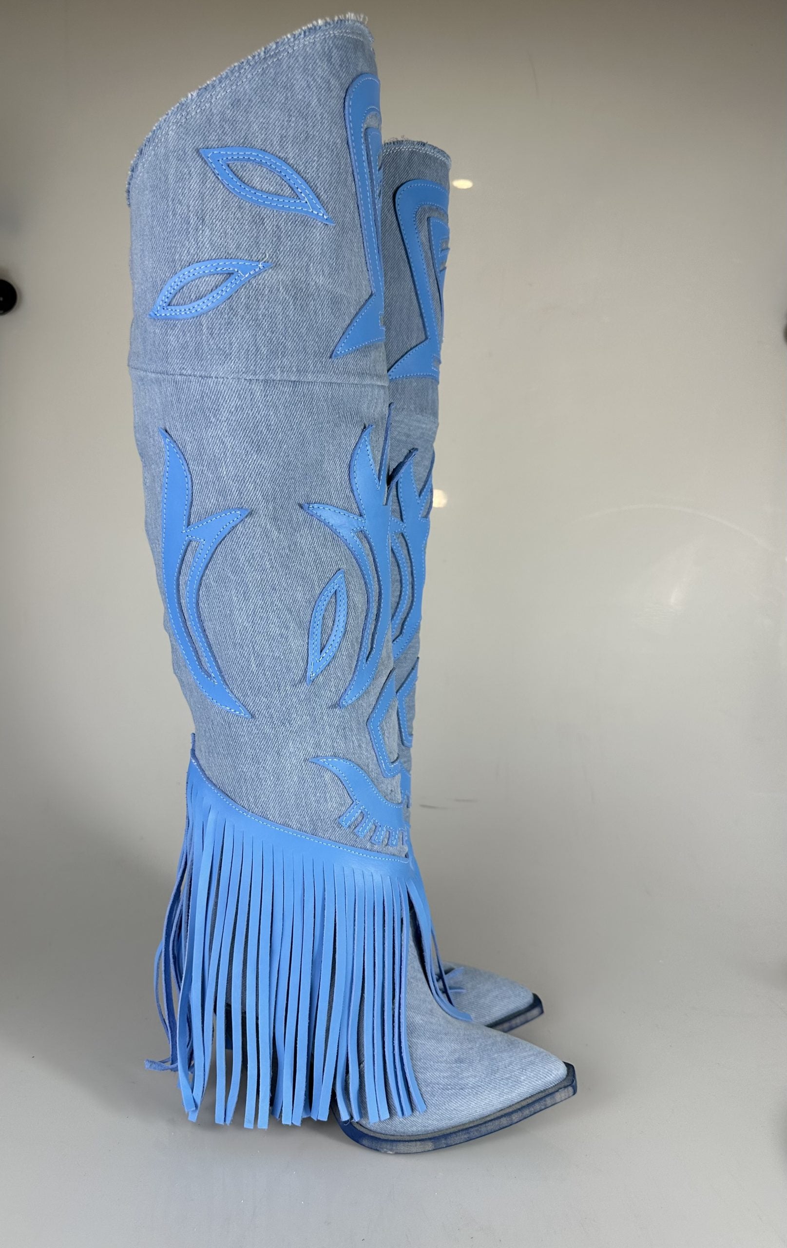 Gabriella Santhoo light blue leather rip jeans