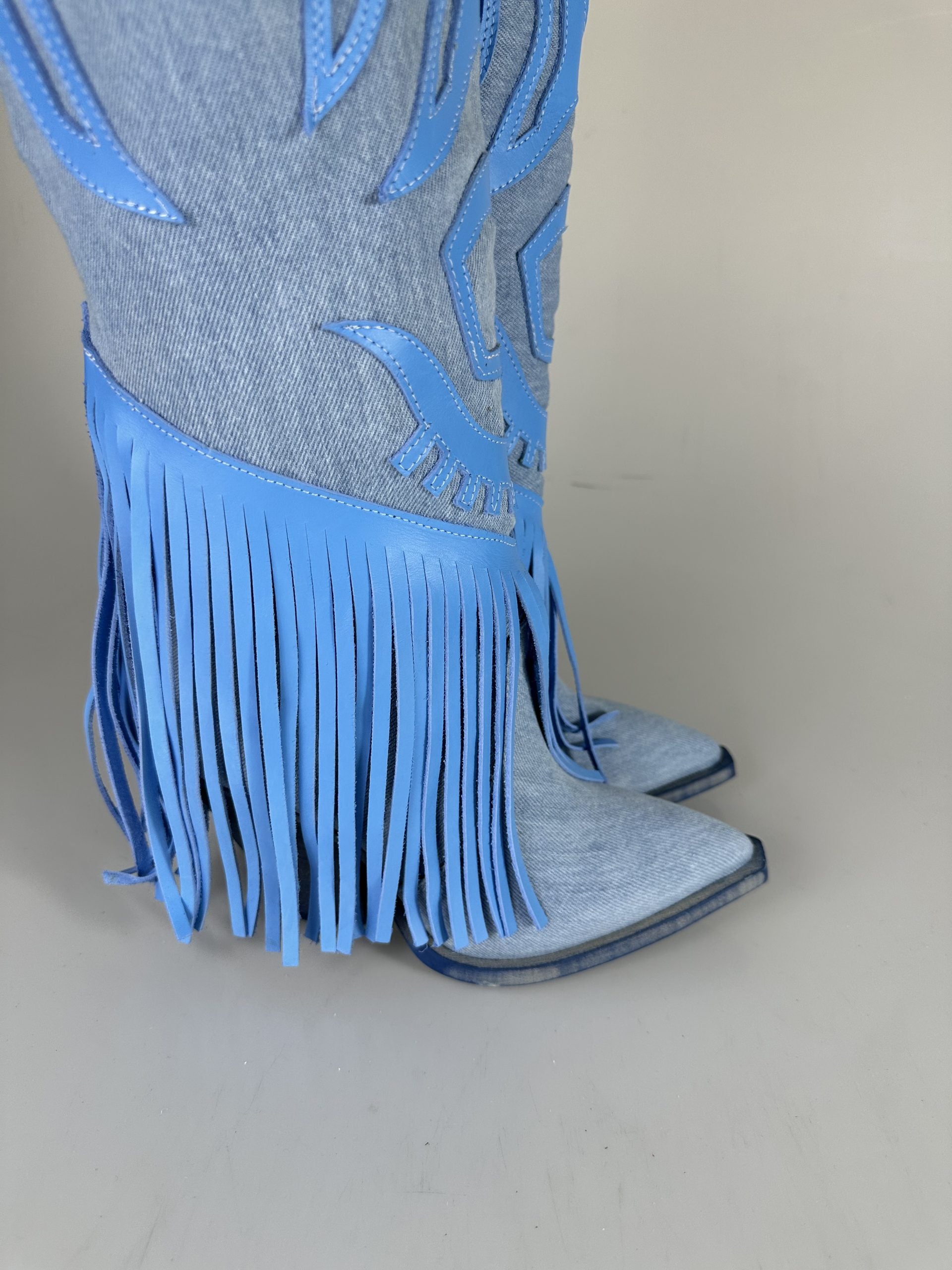 Gabriella Santhoo light blue leather rip jeans